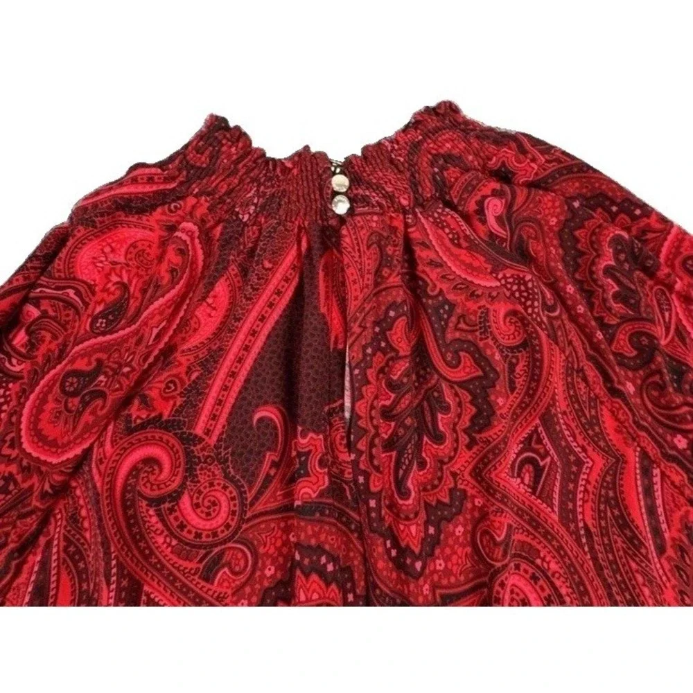 Tommy Hilfiger Dress Women's 2 Red Paisley Long Sleeve High Neck Jersey Shift